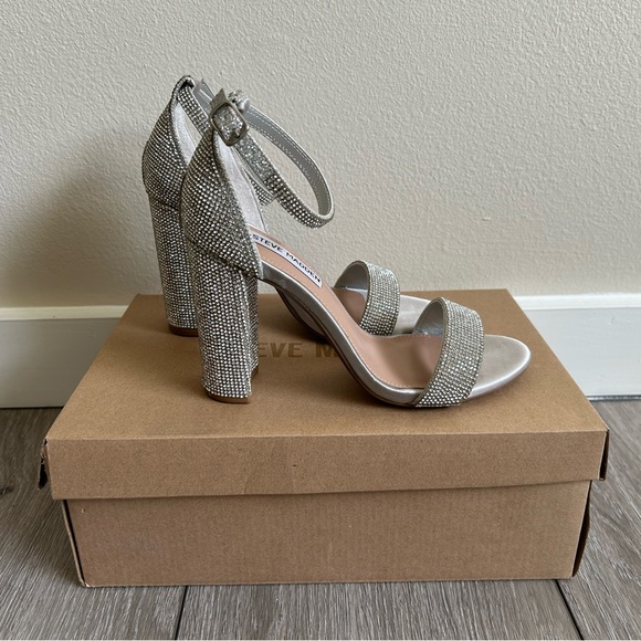 Steve Madden Silver ankle strap heels crystal embellishment - Picture 4 of 9